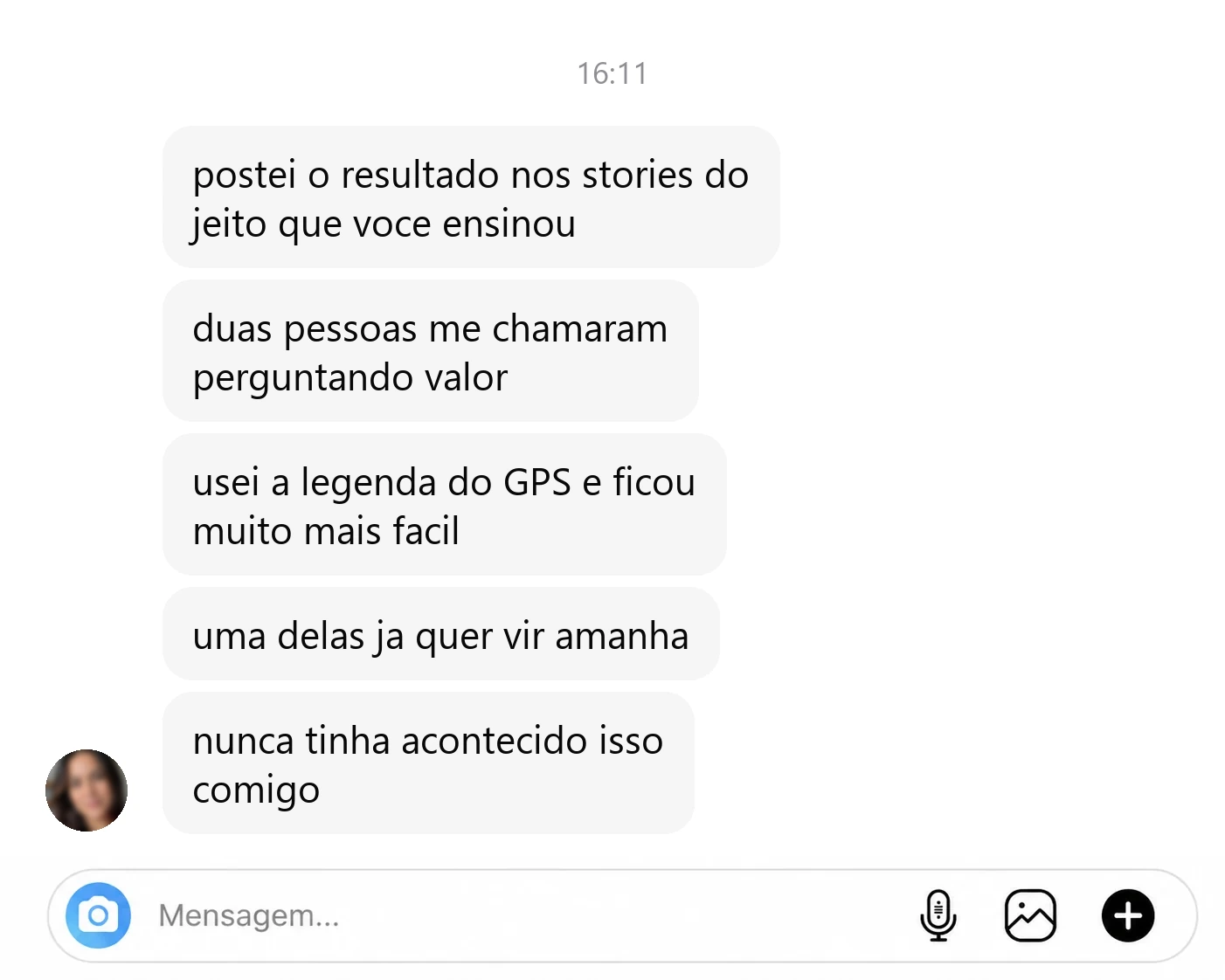 Exemplo ilustrativo de mensagem de aluna do método